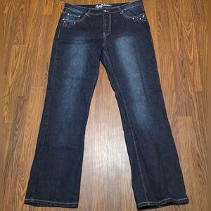 Womens Lois Jeans Size 33 Dark Blue Denim Rhinestone Embellished E17